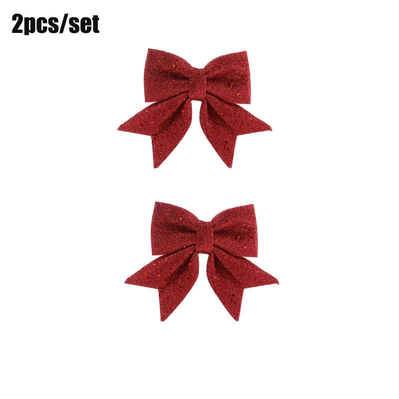 2-pack Christmas Glitter Cloth Bow Xmas Tree Hanging Decoration Ornaments Red
