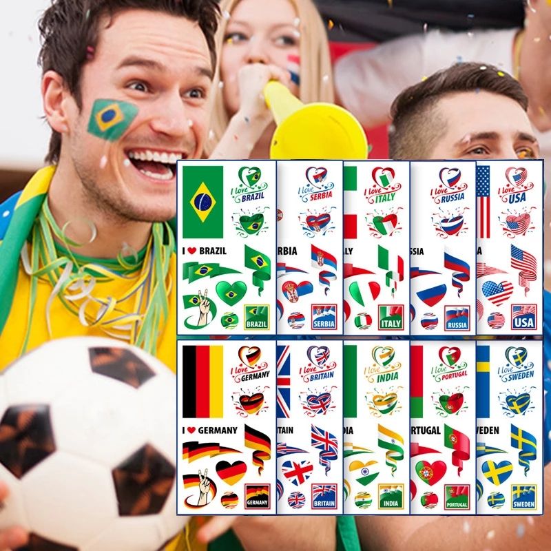 10 Sheets/Set Flag Series Face Tattoo Sticker Party Decoration Supplies Multi-color big image 4