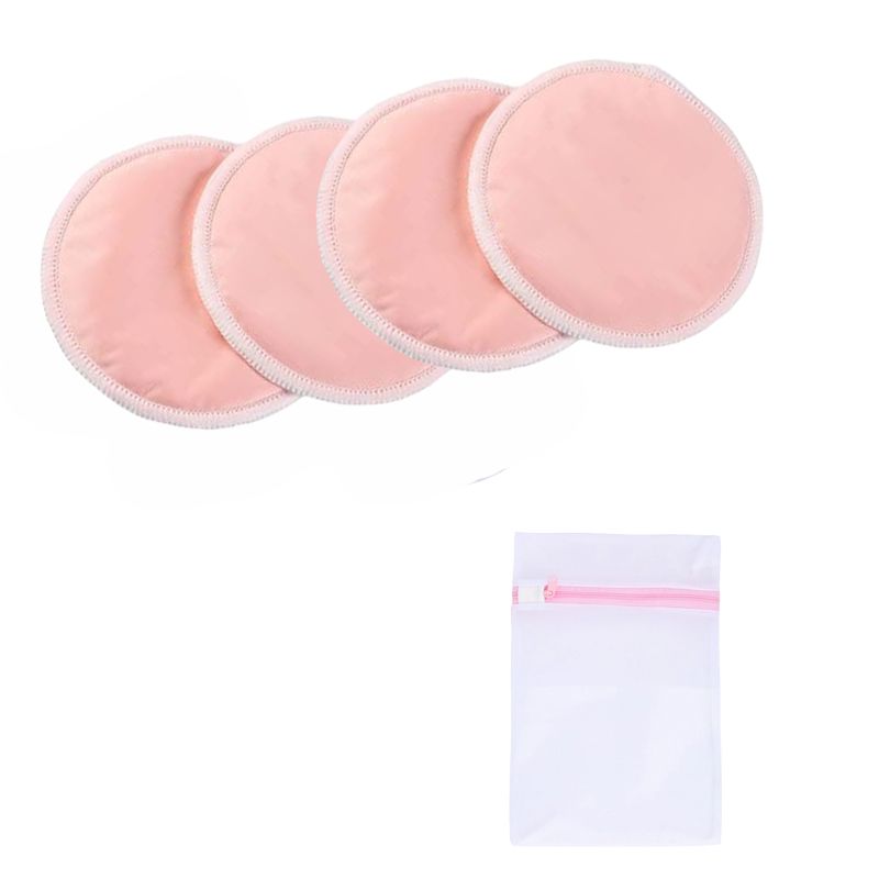 4-pack Reusable Nursing Breast Pads Super Absorbent Breathable Nipplecovers Breastfeeding Nipple Pad with Mesh Bag Pink