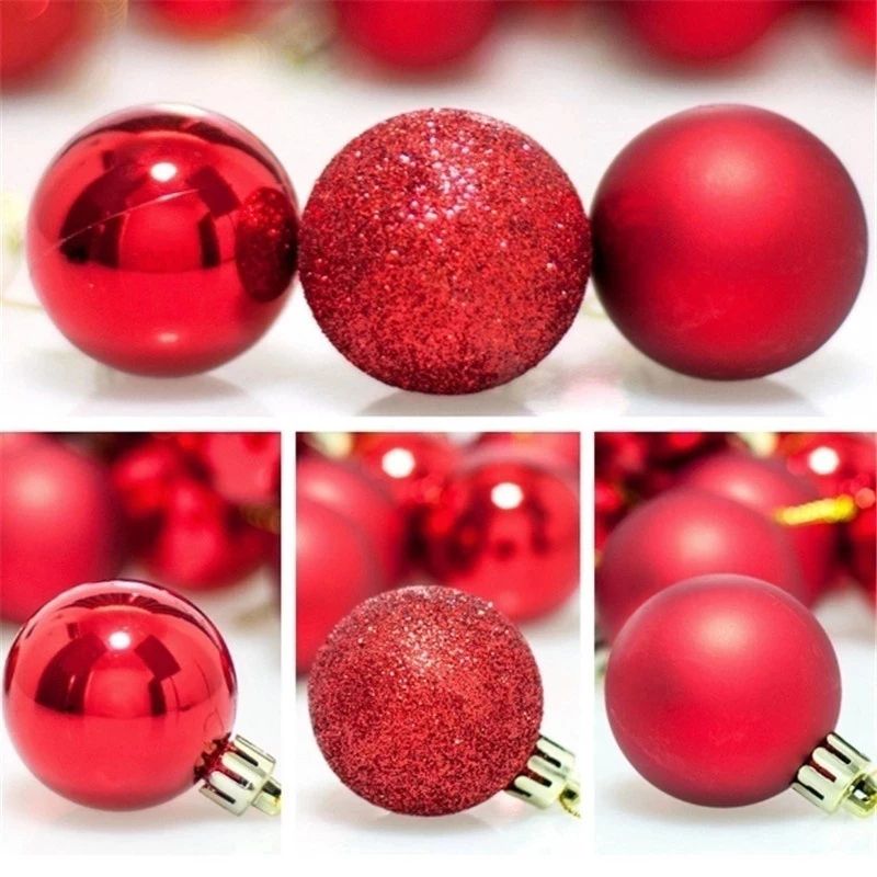 24 peças enfeites de bolas de natal decoração de árvore de natal bola pendurada decorações de festa de natal Vermelho big image 2