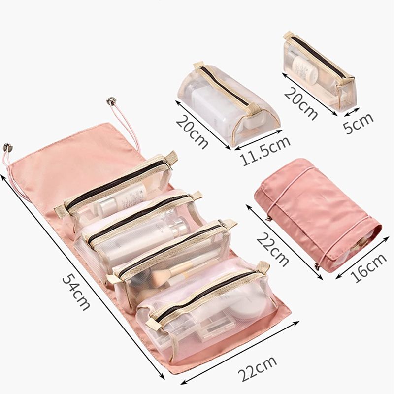 4 in 1 Roll-Up Makeup Bag Travel Organizer Waterproof Cosmetic Bag for Women Pink big image 2