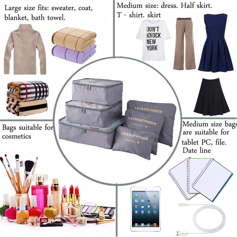 6Pcs Packing Cubes Set Travel Luggage Packing Organizers for Travel Accessories Grey big image 3