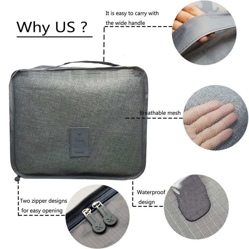 6Pcs Packing Cubes Set Travel Luggage Packing Organizers for Travel Accessories Grey big image 5