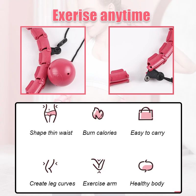 Smart Weighted Fit Hoop with 24 Detachable Knots 2 in 1 Abdomen Fitness Massage Hula Circle for Adults Weight Loss Pink big image 3