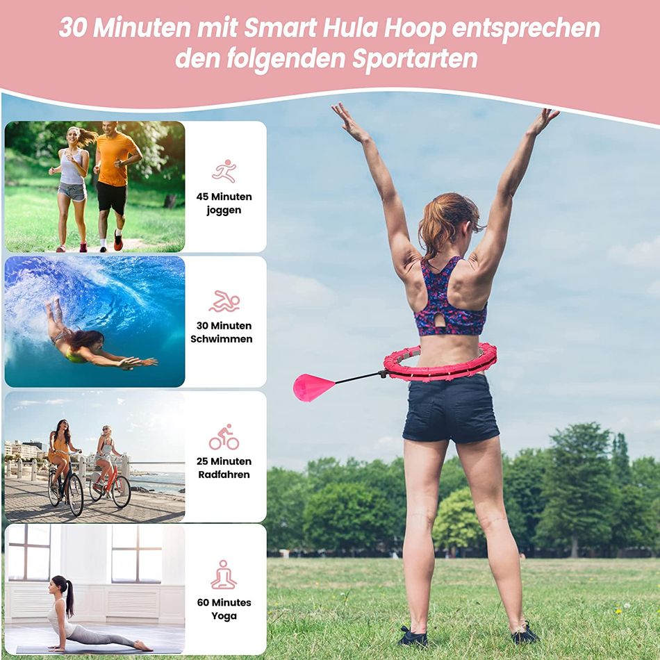 Smart Weighted Fit Hoop with 24 Detachable Knots 2 in 1 Abdomen Fitness Massage Hula Circle for Adults Weight Loss Pink big image 5