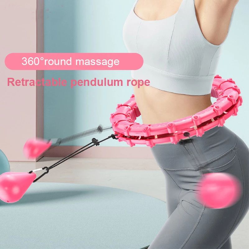 Smart Weighted Fit Hoop with 24 Detachable Knots 2 in 1 Abdomen Fitness Massage Hula Circle for Adults Weight Loss Pink big image 7