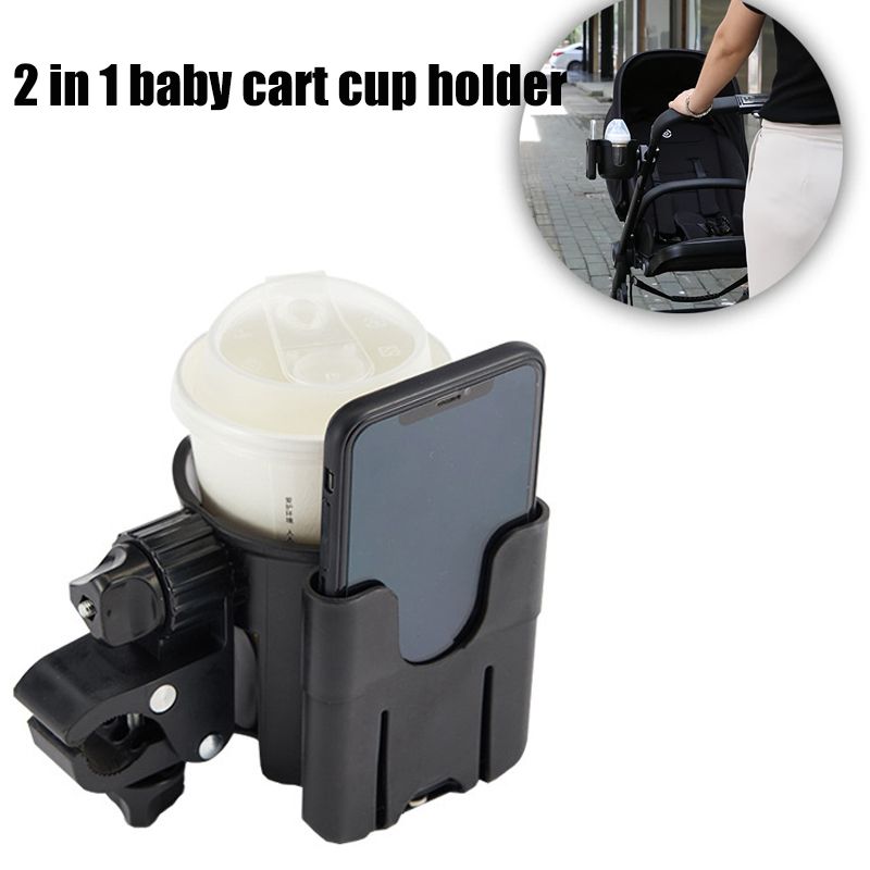 Suporte de copo de carrinho de bebê 2 em 1 com suporte de organizador de telefone suporte de copo de carrinho de bebê universal Preto big image 2