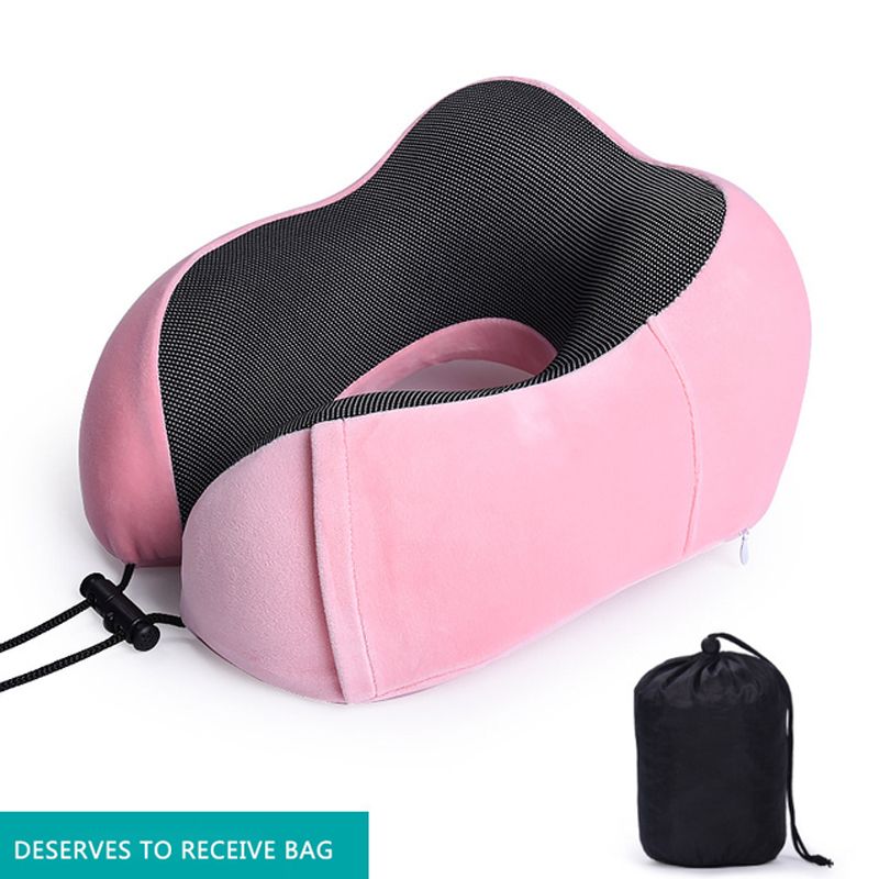 Travel Pillow Memory Foam Neck Pillow with Storage Bag for Airplane Car Travel Accessories Pink big image 1