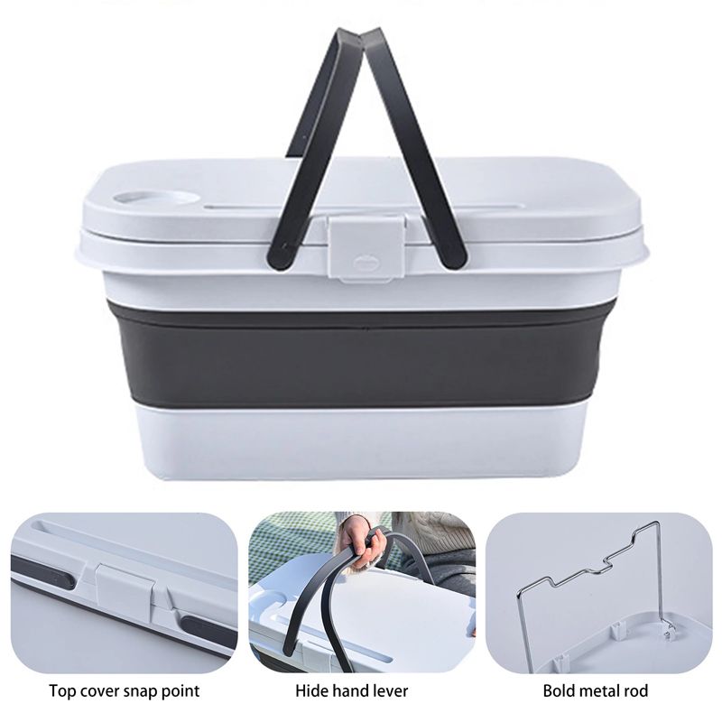 Multifunction Folding Storage Bucket Portable Picnic Camping Container Box with Cover Small Table Plate White big image 3