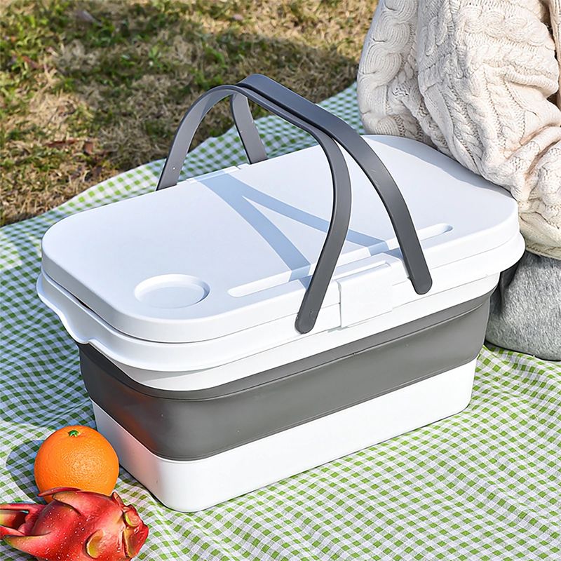 Multifunction Folding Storage Bucket Portable Picnic Camping Container Box with Cover Small Table Plate White