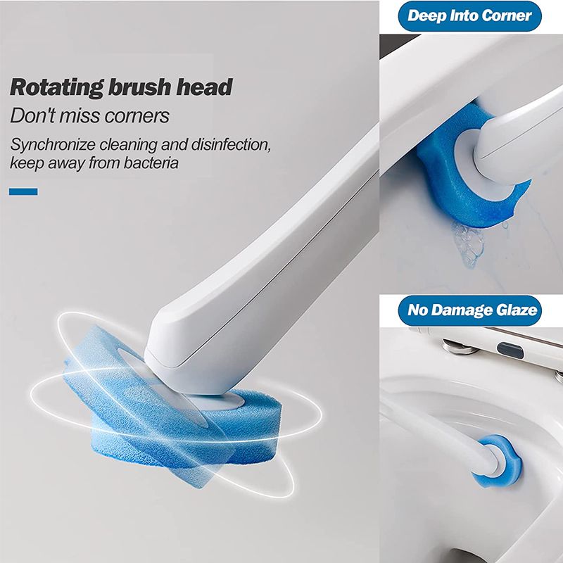 brosse de toilette jetable avec 8 têtes de brosse têtes de recharge outils de nettoyage des toilettes Blanc big image 5