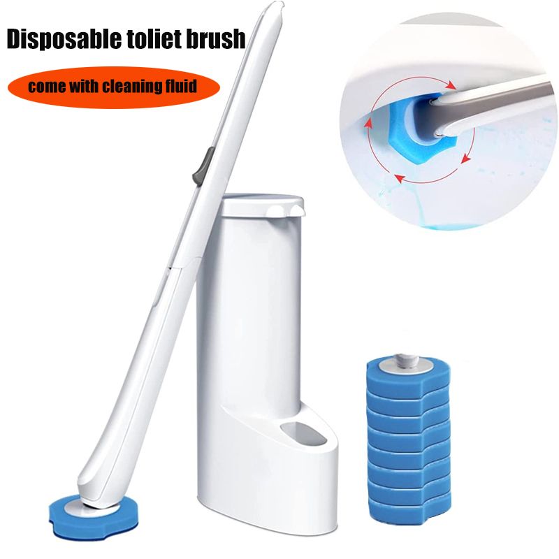 brosse de toilette jetable avec 8 têtes de brosse têtes de recharge outils de nettoyage des toilettes Blanc big image 7