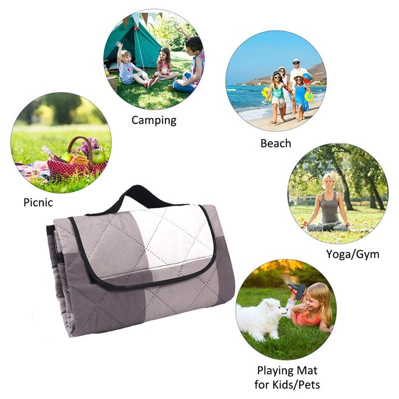 Picnic Blanket Thick Waterproof Foldable Picnic Pad for Camping Hiking Park Garden Travel Outdoor 78.74*78.74inch Grey big image 4