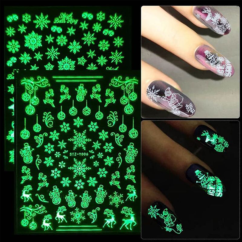9 Sheets Christmas Luminous Nail Art Stickers Decals 3D Nail Stickers Fluorescent Glow in The Dark Self Adhesive for Women Girls Color-A big image 4