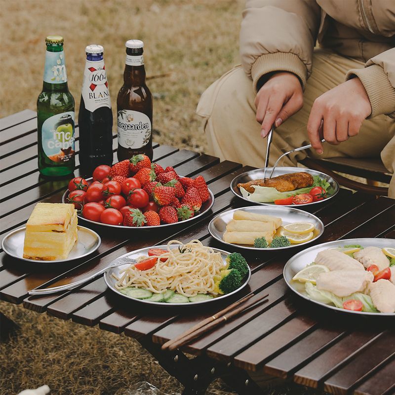 Placa de aço inoxidável alimentação servindo pratos de acampamento reutilizáveis louças Prata big image 5