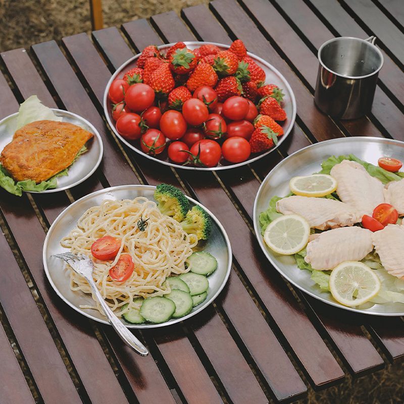 Placa de aço inoxidável alimentação servindo pratos de acampamento reutilizáveis louças Prata big image 6