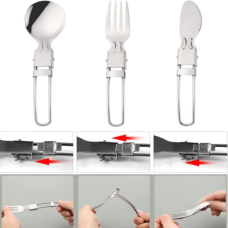 3-pack Stainless Steel Folding Utensil Set Portable Folding Spoon Fork Knife Set with Storage Case Silver big image 5