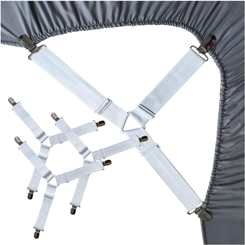 4-pack Bed Sheet Holder Straps Adjustable Crisscross Sheet Stays Keepers Bedsheet Holders Fasteners White big image 2