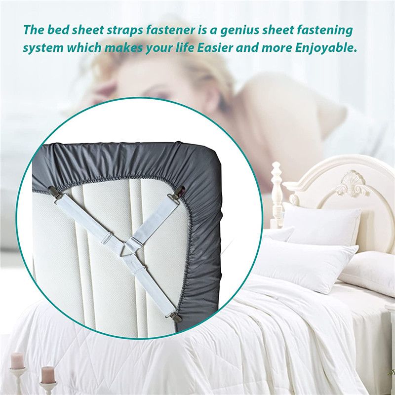 4-pack Bed Sheet Holder Straps Adjustable Crisscross Sheet Stays Keepers Bedsheet Holders Fasteners White big image 4