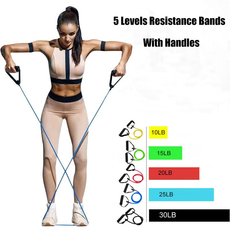 5 Levels Resistance Band Exercise Cord Elastic Muscle Chest Expander Fitness Exercise Band with Handle Multi-color big image 2
