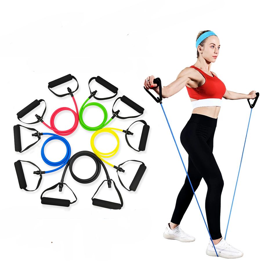 5 Levels Resistance Band Exercise Cord Elastic Muscle Chest Expander Fitness Exercise Band with Handle Multi-color big image 7