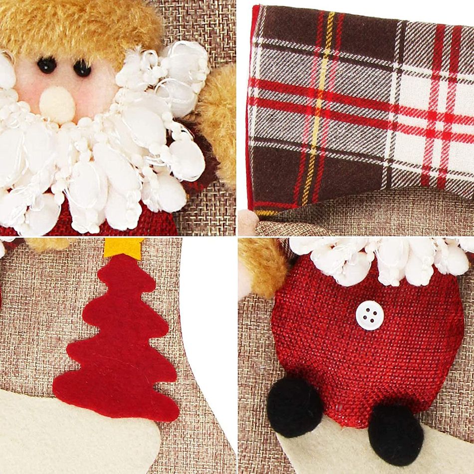 Large Hanging Christmas Stockings Buffalo Plaid Santa Snowman Reindeer Sock Gift Bag Candy Pouch Bag for Fireplace Xmas Tree Decor Color-A big image 3