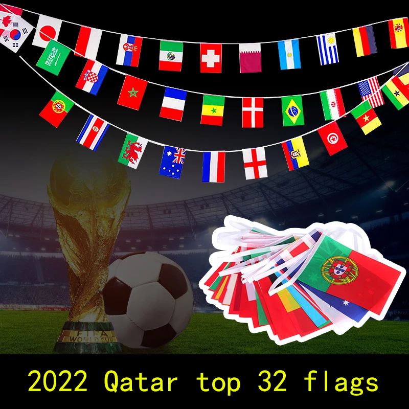 2022 Qatar Top 32 Countries String Flag Bunting Pennant Banner Restaurant Bar Banner Decoration Color-A