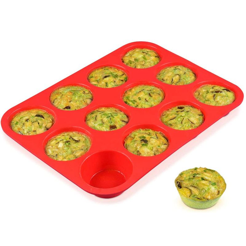 12 tazze di teglia per muffin in silicone teglia antiaderente per cupcake stampo in silicone accessori per la cottura della cucina Rosso