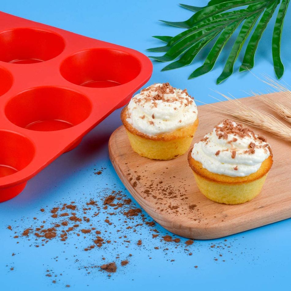 12 tazze di teglia per muffin in silicone teglia antiaderente per cupcake stampo in silicone accessori per la cottura della cucina Rosso big image 4