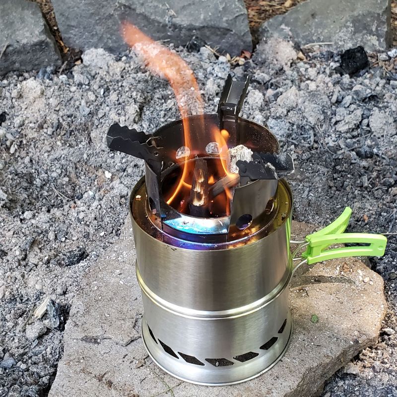 Fogão de acampamento mini fogão a lenha portátil fogão a álcool panelas compactas de aço inoxidável para acampamento ao ar livre caminhada mochila piquenique churrasco Prata big image 7