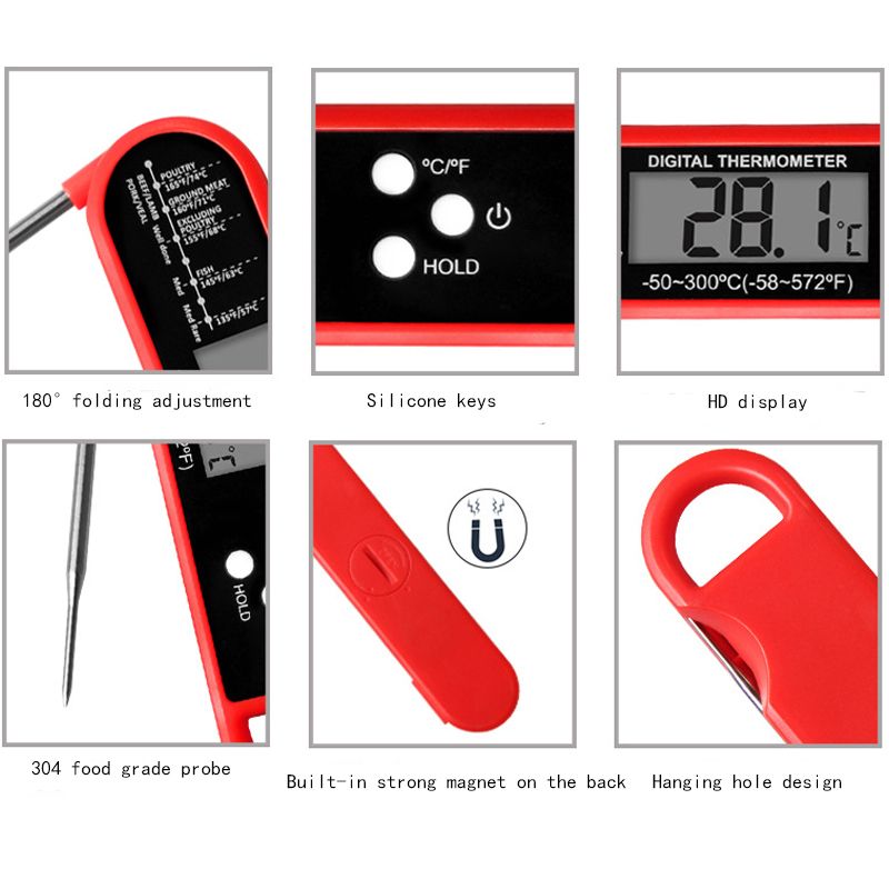 Instant Read Meat Thermometer Foldable Digital Food Probe for Kitchen Deep Fry Grilling BBQ Roast Turkey Color-A big image 6