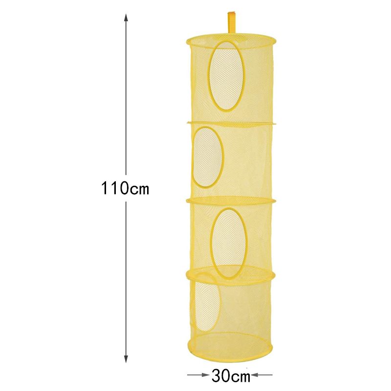 Malha de armazenamento suspensa dobrável 4 camadas suspensão brinquedos de bicho de pelúcia armazenamento rede economia de espaço organizador de bolsas Amarelo