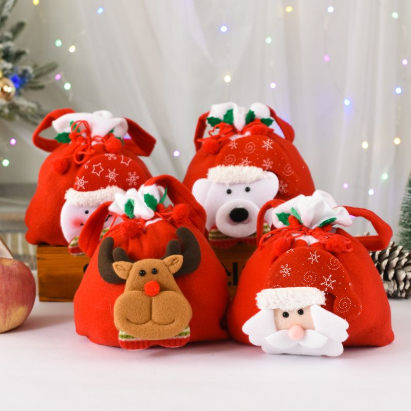 1 peça saco de presente com cordão de decoração padrão de natal saco de doces de maçã Cor-A big image 3