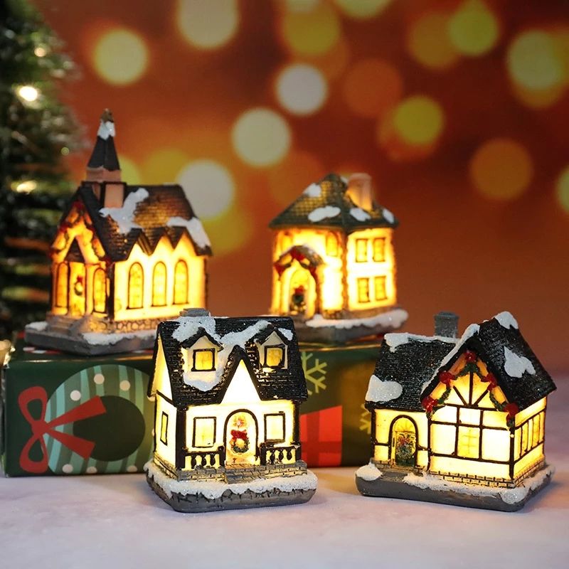 resina de natal enfeites de casa pequena micro paisagem decoração de natal Cor-A big image 3