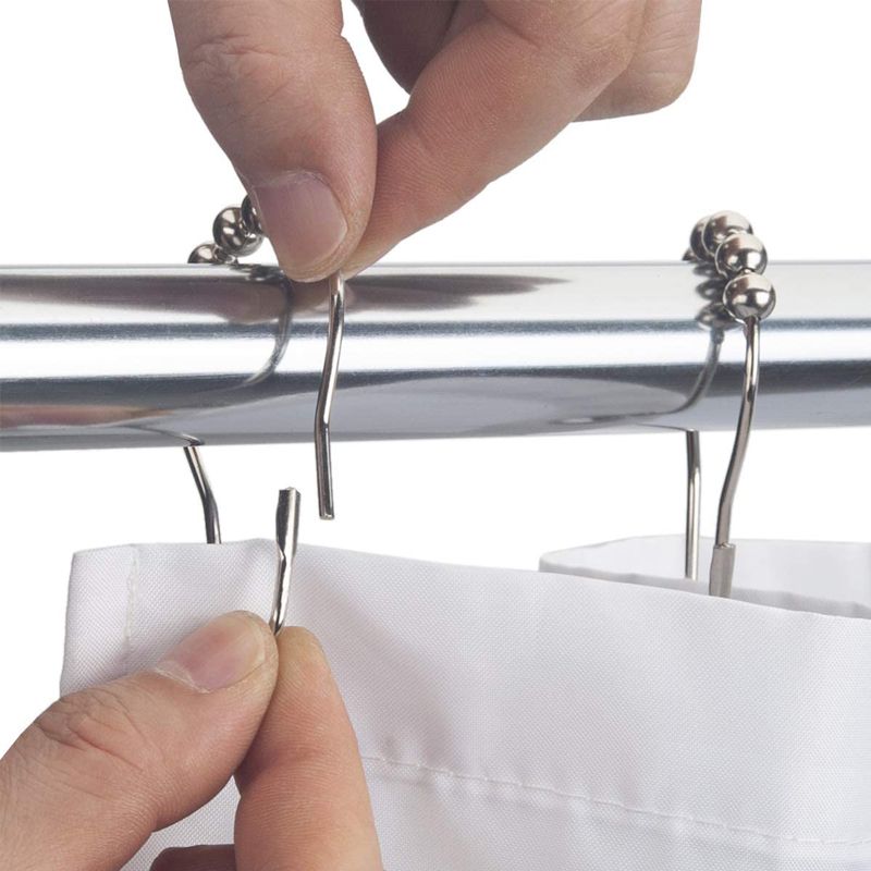 12Pcs Shower Curtain Hooks Rings Rust Proof Metal Shower Hooks for Curtain Bathroom Shower Rods Silver big image 4