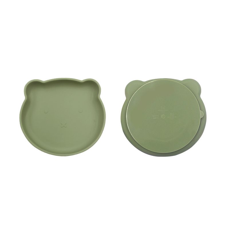 Baby Silicone Suction Plates Little Bear Shape High-Temperature Resistance Anti-drop Toddler Self Feeding Utensils Green big image 3
