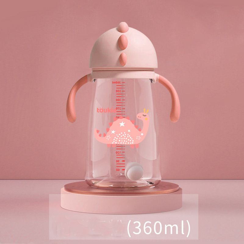 240ML（8.12OZ）/360ML（12.17OZ）  Dinosaur Sippy Cup with Straw Tritan BPA Free Toddler Drinks Water Bottles Trainer Cup with Handles Pink big image 1