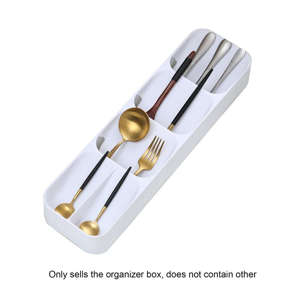 Compact Cutlery Organizer Kitchen Drawer Tray Silverware Flatware Organizer Storage Tray White