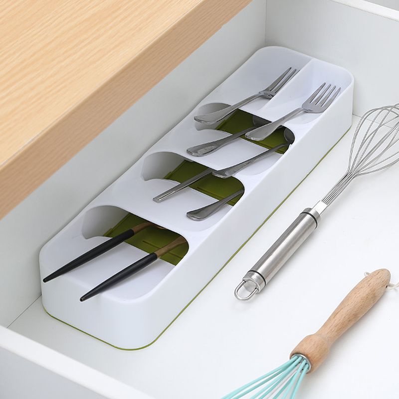 Compact Cutlery Organizer Kitchen Drawer Tray Silverware Flatware Organizer Storage Tray White big image 2