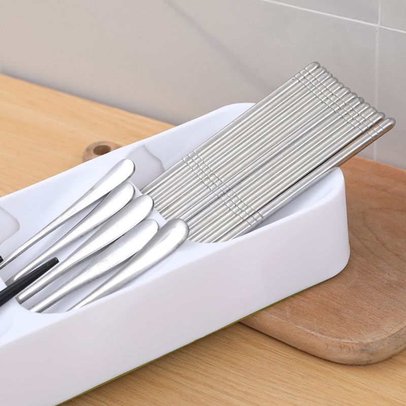 Compact Cutlery Organizer Kitchen Drawer Tray Silverware Flatware Organizer Storage Tray White big image 3