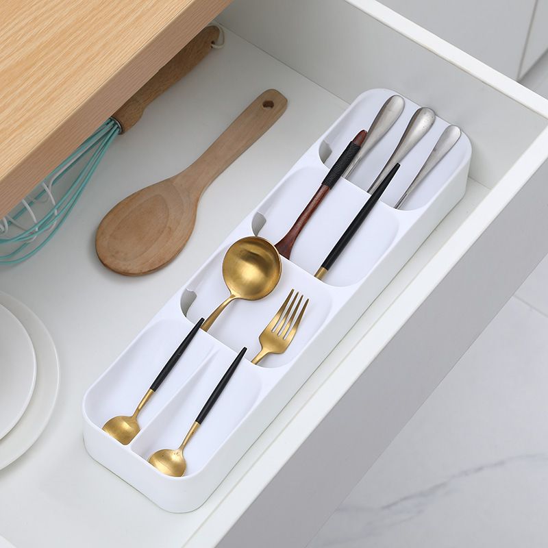 Compact Cutlery Organizer Kitchen Drawer Tray Silverware Flatware Organizer Storage Tray White big image 5