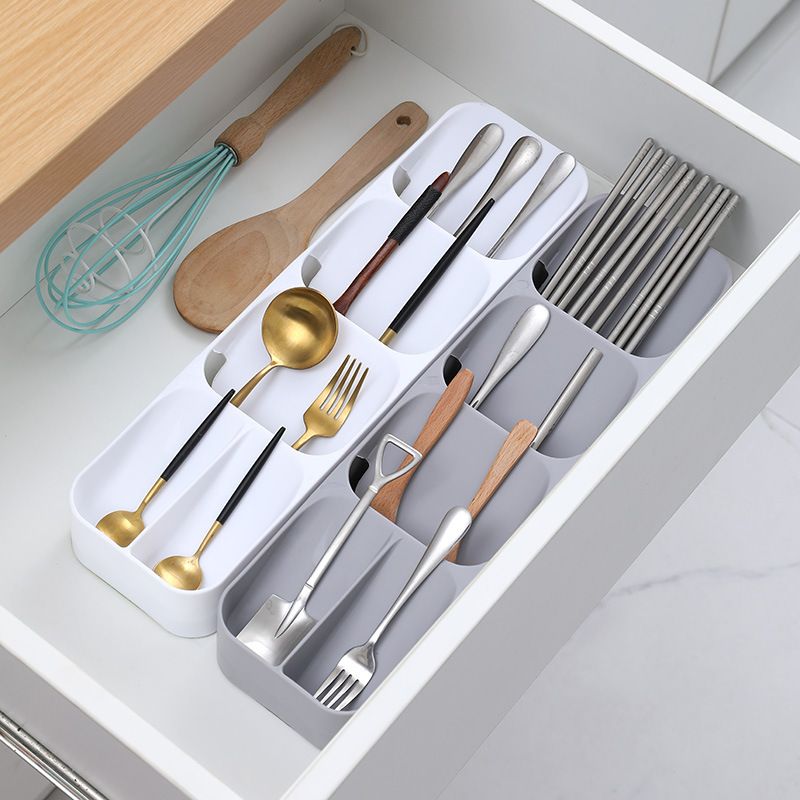 Compact Cutlery Organizer Kitchen Drawer Tray Silverware Flatware Organizer Storage Tray White