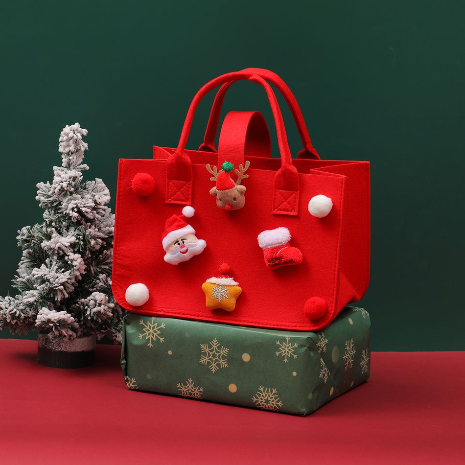Christmas Felt Snap Button Top Handle Tote Bag Red