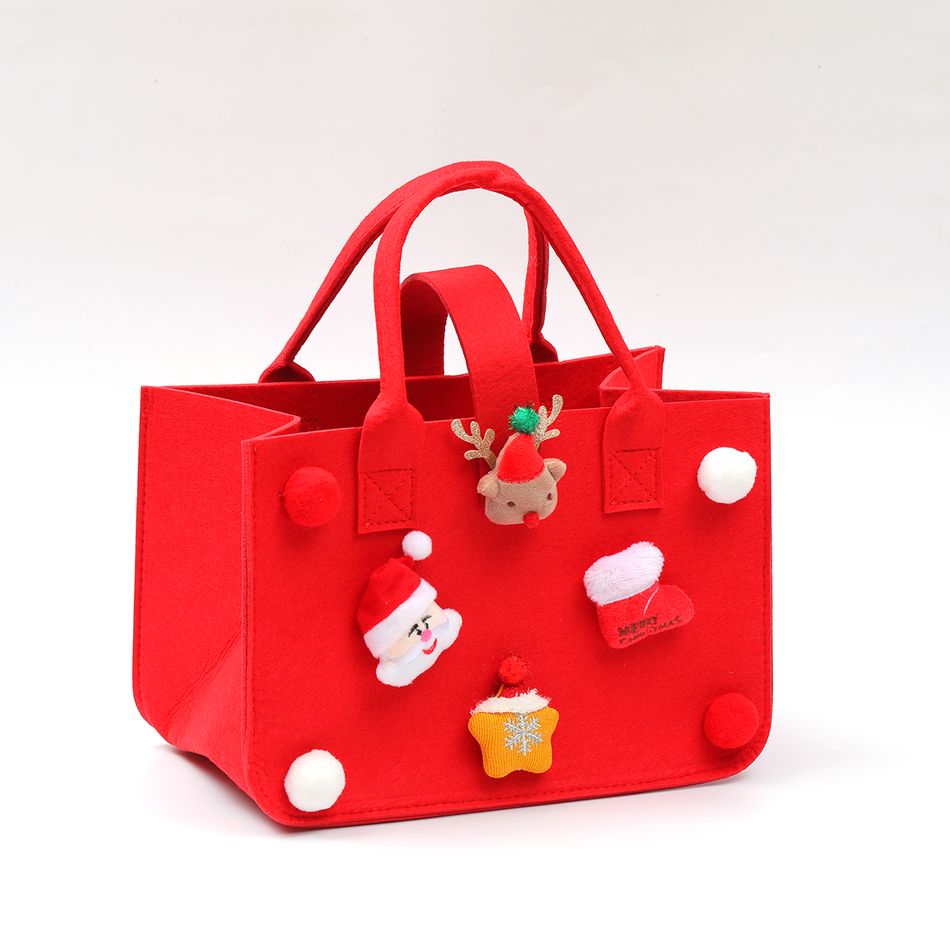 borsa tote con manico superiore in feltro di Natale con bottone a pressione Rosso big image 3