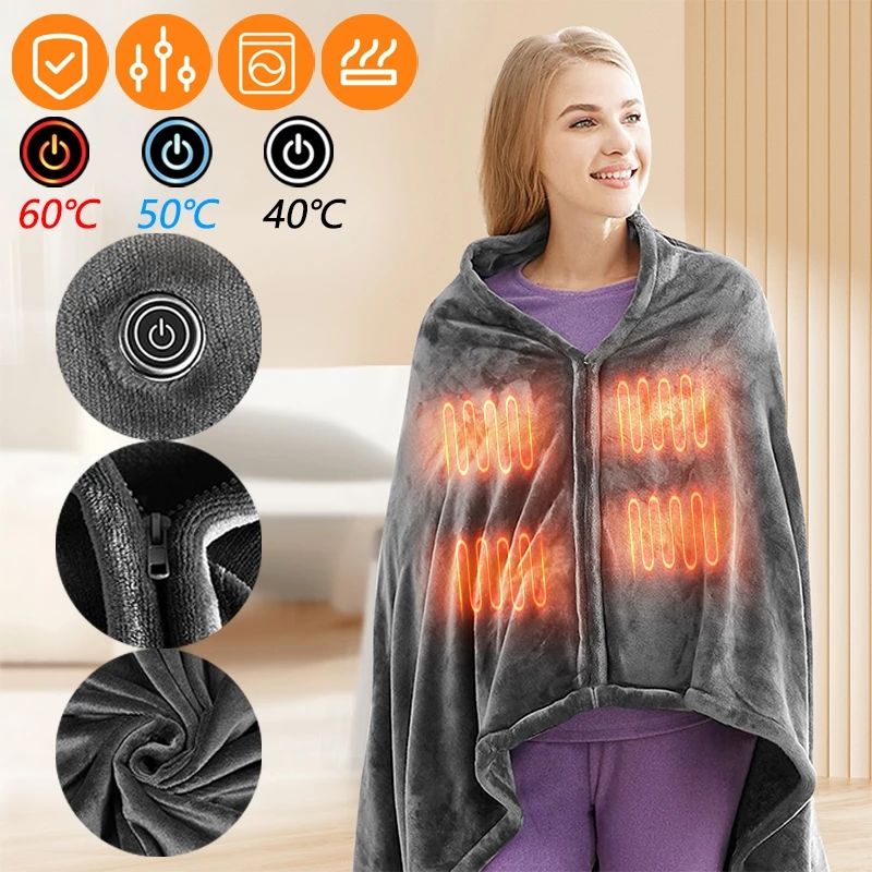 Heated Blanket Cozy Soft Electric Throw with 3 Heating Levels & 8 Zones Fever Fast Heating USB Charging Color-A big image 2