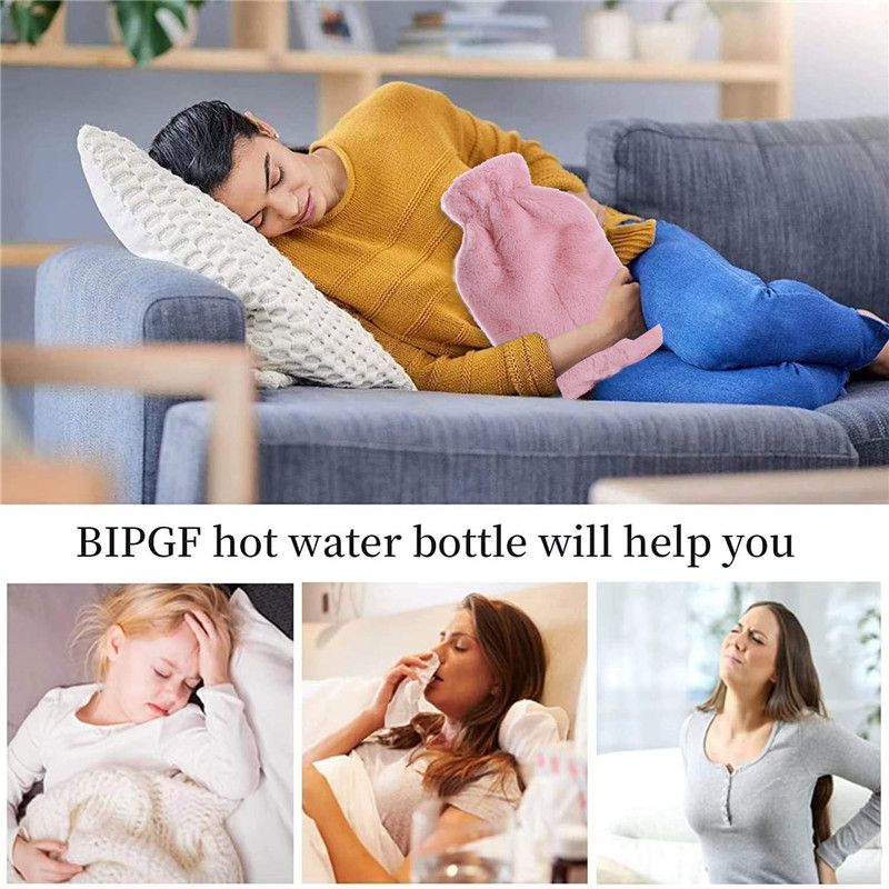 2L Hot Water Bottle Hot Water Bag with Soft Plush Cover Removable Hot Cold Pack for Menstrual Cramps and Pain Relief Pink big image 2