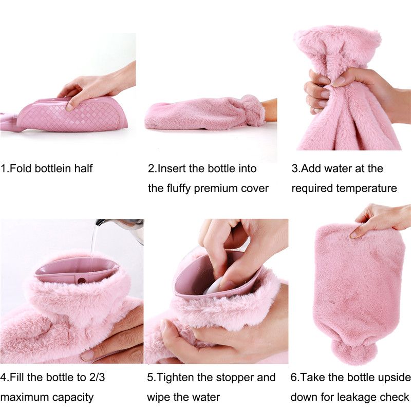 2L Hot Water Bottle Hot Water Bag with Soft Plush Cover Removable Hot Cold Pack for Menstrual Cramps and Pain Relief Pink big image 4