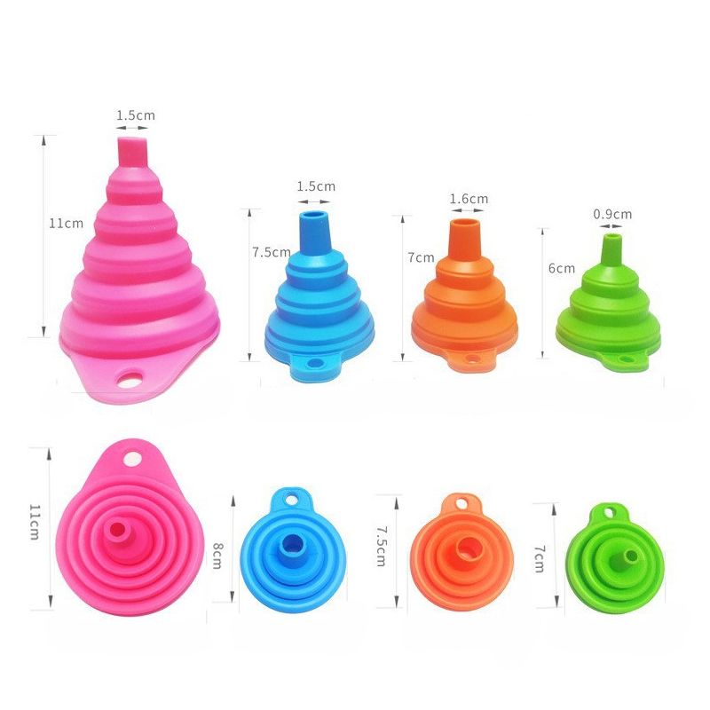 4-pack 4 Sizes of Kitchen Funnel Set Silicone Collapsible Funnel Kitchen Essentials Multi-color big image 8
