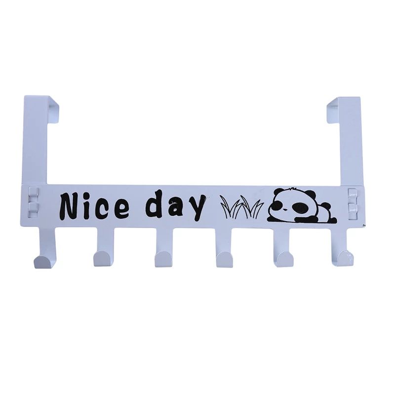 1Pc Over The Door Hooks with 6 Hooks Cartoon Sturdy Metal Removable Hanging Rail Nail-Free Coat Hanger White big image 3