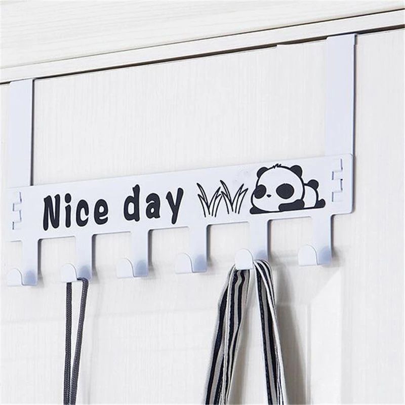 1Pc Over The Door Hooks with 6 Hooks Cartoon Sturdy Metal Removable Hanging Rail Nail-Free Coat Hanger White big image 4